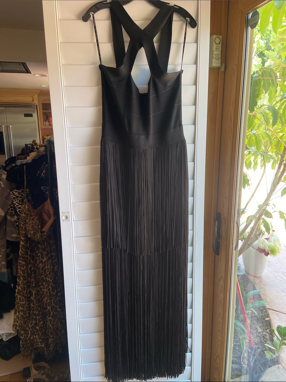 Herve Leger Black Cross-Back Fringe Maxi Dress for a STEAL ! Worn once!